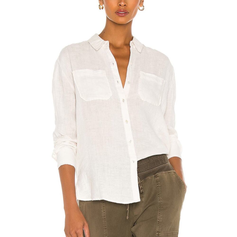 James Perse Casual Linen Shirt in Oyster White